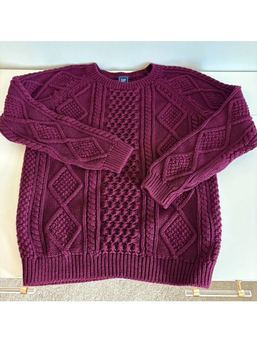 Classic Gap Womens Size M Aran Cable P/O Sweater in Vamp Red 100% Cotton